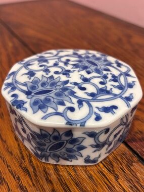 Pier 1 Blue and White Floral Porcelain Trinket Box